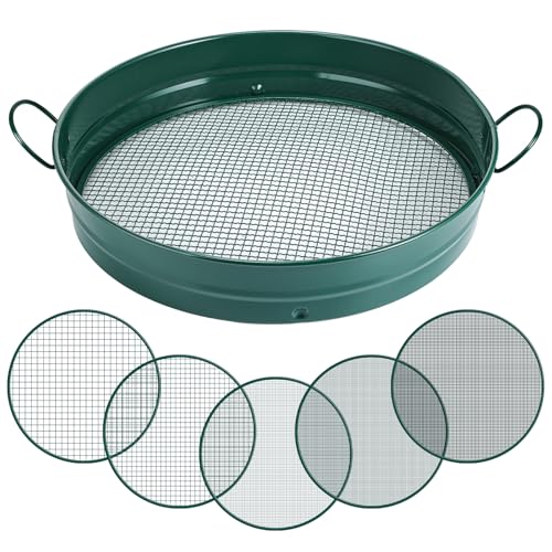 Funnymoom 14.57'' Large Soil Sifter for Gardening with 1, 3, 6, 9, 12 mm Sieve Mesh Compost Dirt Sifter with Handle Garden Sand Soil Rock Sieve for Dirt Sand Rocks Pellet Gravel(Green) - Image 1