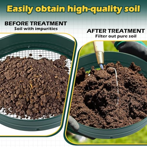 Funnymoom 14.57'' Large Soil Sifter for Gardening with 1, 3, 6, 9, 12 mm Sieve Mesh Compost Dirt Sifter with Handle Garden Sand Soil Rock Sieve for Dirt Sand Rocks Pellet Gravel(Green) - Image 5