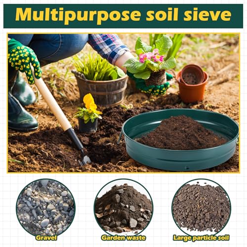 Funnymoom 14.57'' Large Soil Sifter for Gardening with 1, 3, 6, 9, 12 mm Sieve Mesh Compost Dirt Sifter with Handle Garden Sand Soil Rock Sieve for Dirt Sand Rocks Pellet Gravel(Green) - Image 4