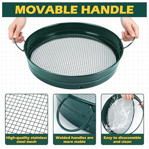Funnymoom 14.57'' Large Soil Sifter for Gardening with 1, 3, 6, 9, 12 mm Sieve Mesh Compost Dirt Sifter with Handle Garden Sand Soil Rock Sieve for Dirt Sand Rocks Pellet Gravel(Green) - Image 3
