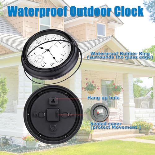 Crosstime 12 Inch Retro Indoor Outdoor Clocks Waterproof with Thermometer Easy to Read Silent Quality Quartz Vintage Bathroom Clock Battery Operated for Patio,Home,Garden Decor (Bronze) - Image 4