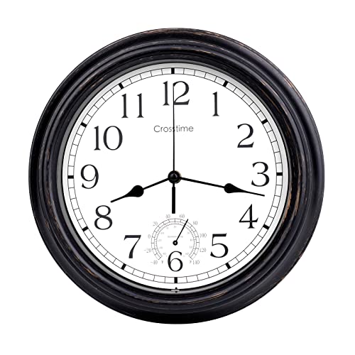 Crosstime 12 Inch Retro Indoor Outdoor Clocks Waterproof with Thermometer Easy to Read Silent Quality Quartz Vintage Bathroom Clock Battery Operated for Patio,Home,Garden Decor (Bronze) - Image 3