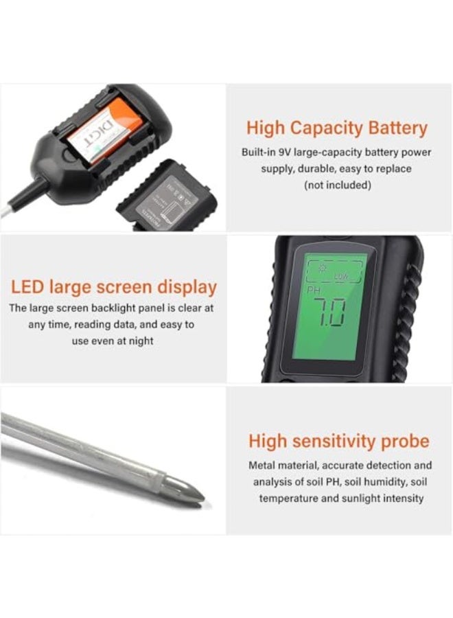 Generic KASTWAVE Soil Tester, 4-in-1 Soil Moisture Meter Digital, PH Meter/Soil Moisture/Plant Temperature/Sunlight Intensity, for Garden, Lawn, Plant Care, Farm and Indoor Outdoor Plants  - Image 4