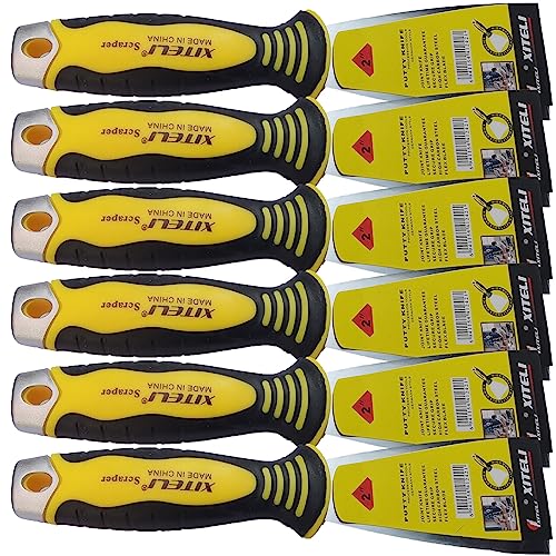 ESreake 6-Pack 2" Putty Scraper,Putty Knives with Plastic Ergonomic Handle for Taping Paint Wall Floor Tile, Metal Spackle Tools Knife,Remover for Wood, Wallpaper Scraper (2") - Image 1
