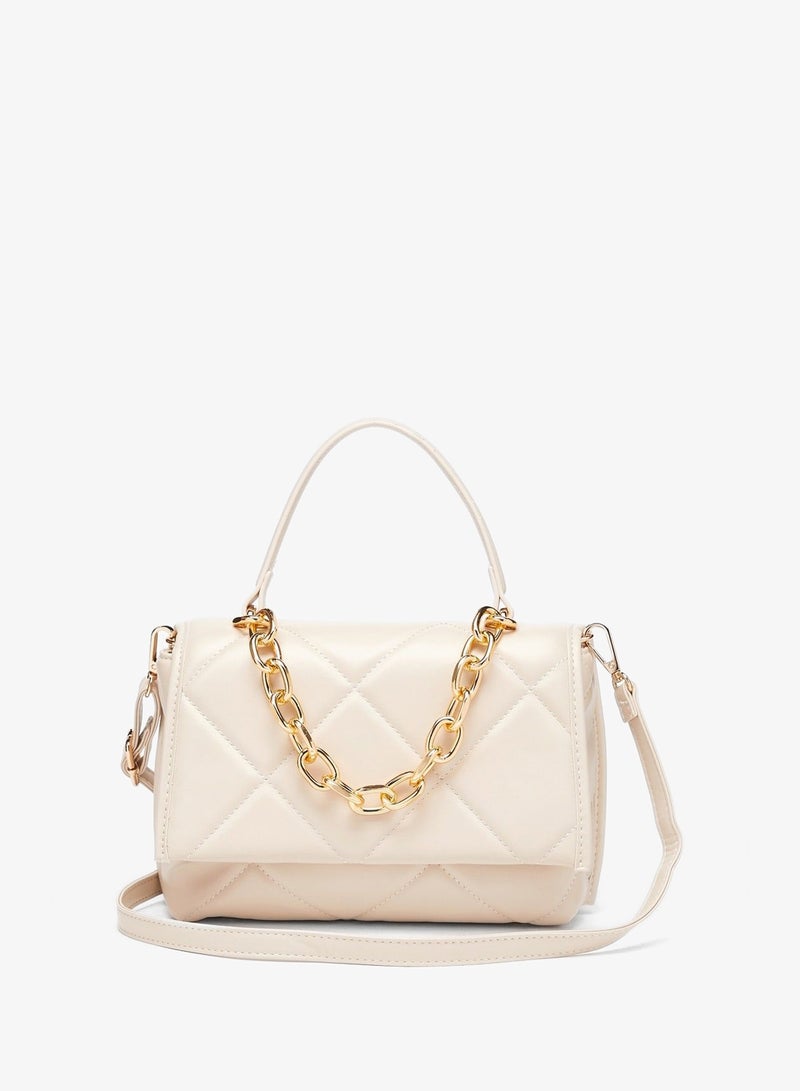 Flora Bella Quilted Satchel Bag with Detachable Strap and Button Closure - Image 1