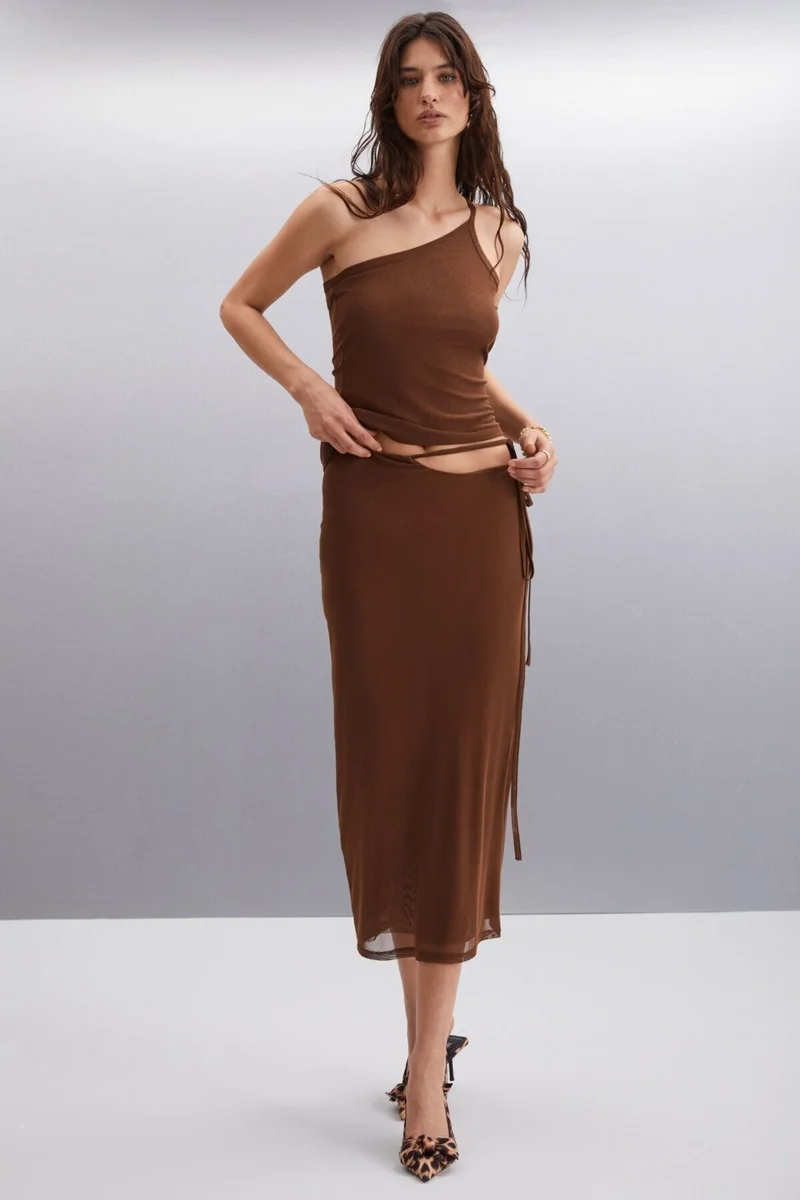 GRIMELANGE JOSEFINA Women's 100% Polyester Slim Brown Skirt