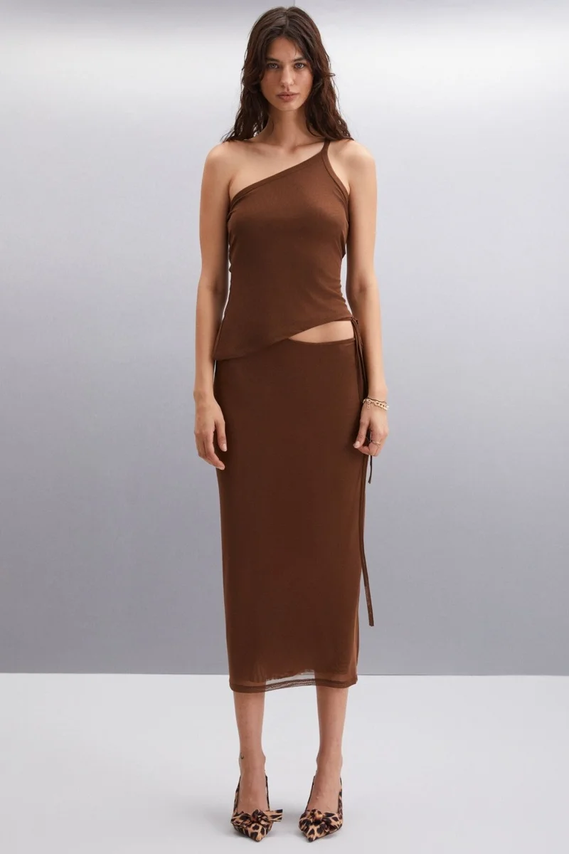 GRIMELANGE JOSEFINA Women's 100% Polyester Slim Brown Skirt