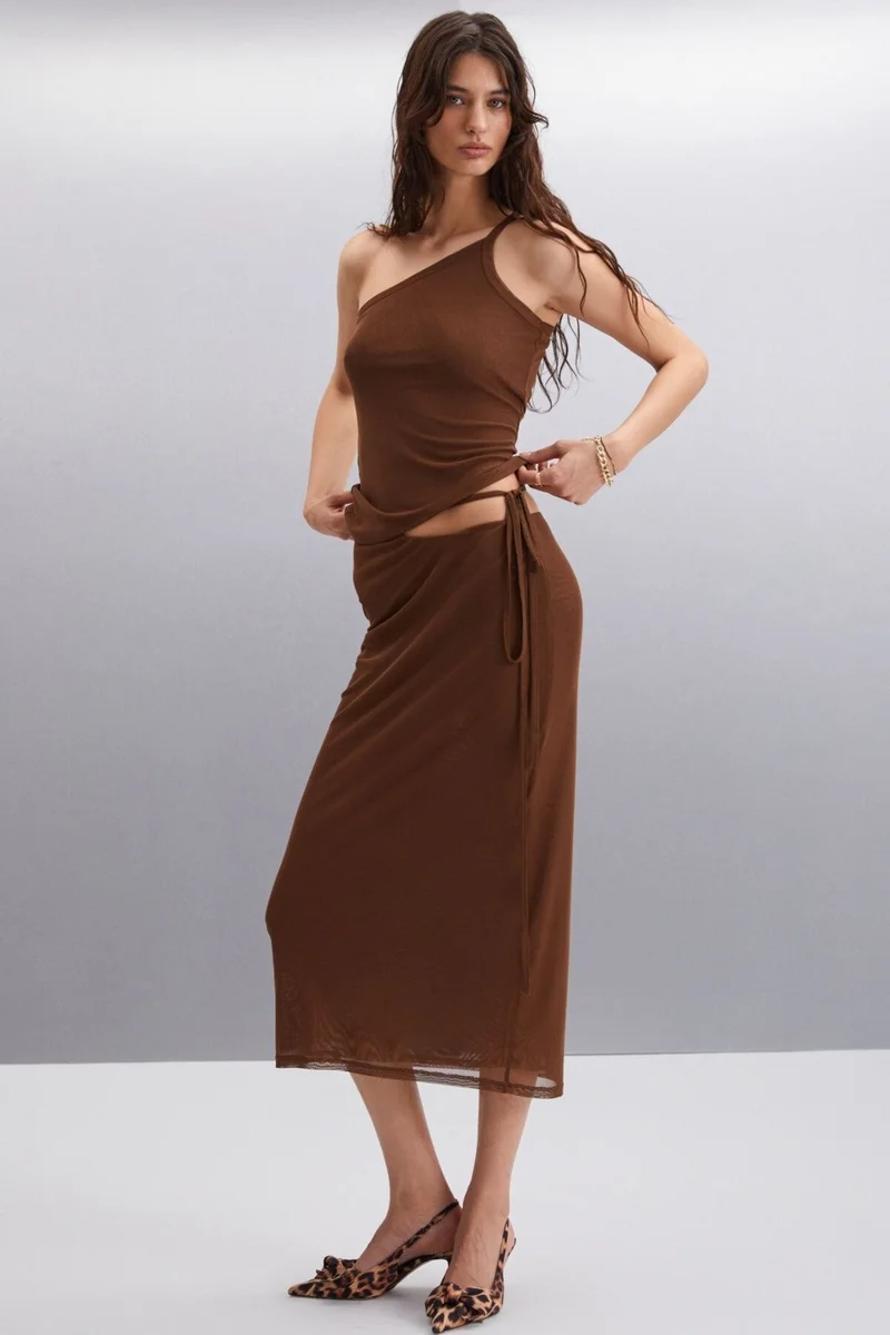 GRIMELANGE JOSEFINA Women's 100% Polyester Slim Brown Skirt
