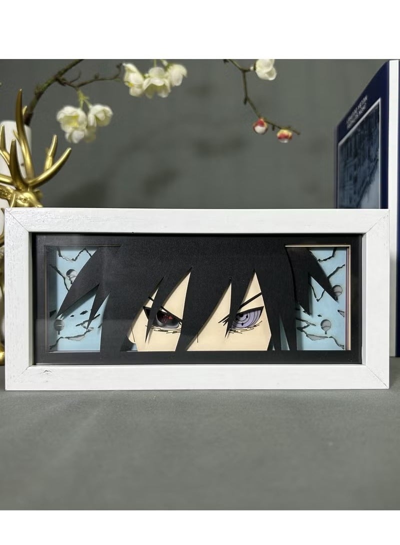 GUDOO إطار صورة أنمي ناروتو ساسكي مع إضاءة : صندوق ضوء بتقنية القص الورقي ثلاثي الأبعاد، مصباح إضاءة جوي بلون واحد، زينة مكتب مضيئة - Image 4