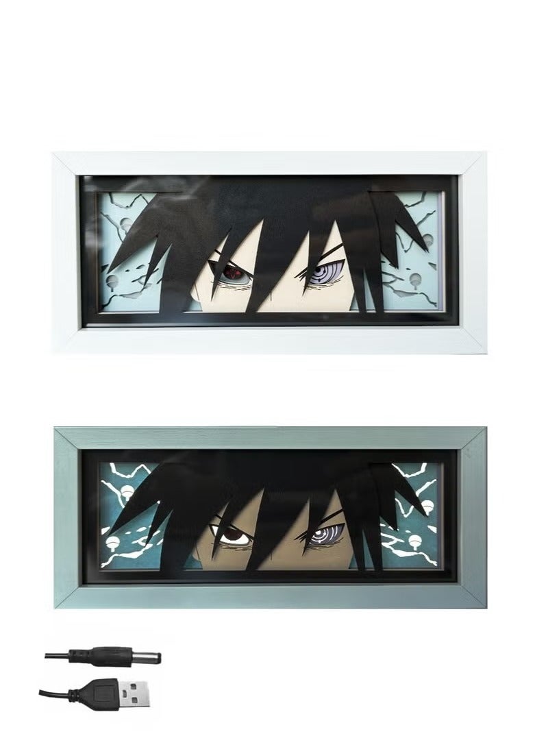 GUDOO إطار صورة أنمي ناروتو ساسكي مع إضاءة : صندوق ضوء بتقنية القص الورقي ثلاثي الأبعاد، مصباح إضاءة جوي بلون واحد، زينة مكتب مضيئة - Image 1