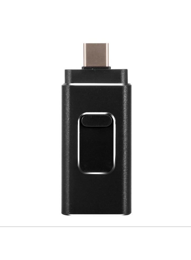 64GB USB Flash Drive, Shock Proof 3-in-1 External USB Flash Drive, Safe And Stable USB Memory Stick, Convenient And Fast Metal Body Flash Drive, Black Color (Type-C Interface + apple Head + USB)  - Image 1
