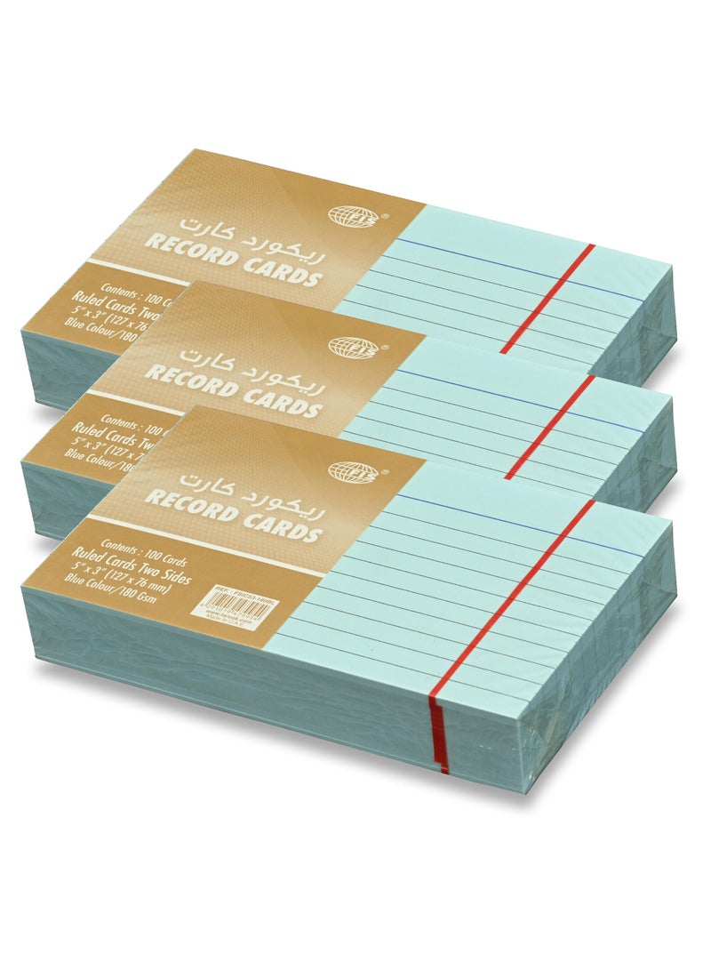 FIS بطاقات تسجيل FIS® المقسمة أو بطاقات الفهرسة، الحجم: 5"x3" بوصات (127x76 مم)، مقسمة من الجانبين، 180 جرام/متر مربع، 100 ورقة لكل عبوة، عبوة من 3 قطع، لون أزرق-FSIC53-180BL-3 - Image 1