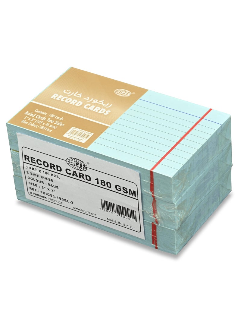 FIS بطاقات تسجيل FIS® المقسمة أو بطاقات الفهرسة، الحجم: 5"x3" بوصات (127x76 مم)، مقسمة من الجانبين، 180 جرام/متر مربع، 100 ورقة لكل عبوة، عبوة من 3 قطع، لون أزرق-FSIC53-180BL-3 - Image 3