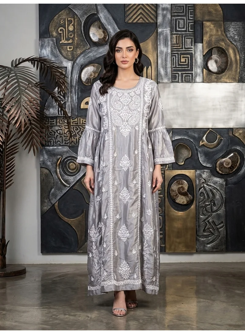 Alaya Hand Embroidered Chikankari Silk Jalabiya-AL3886
