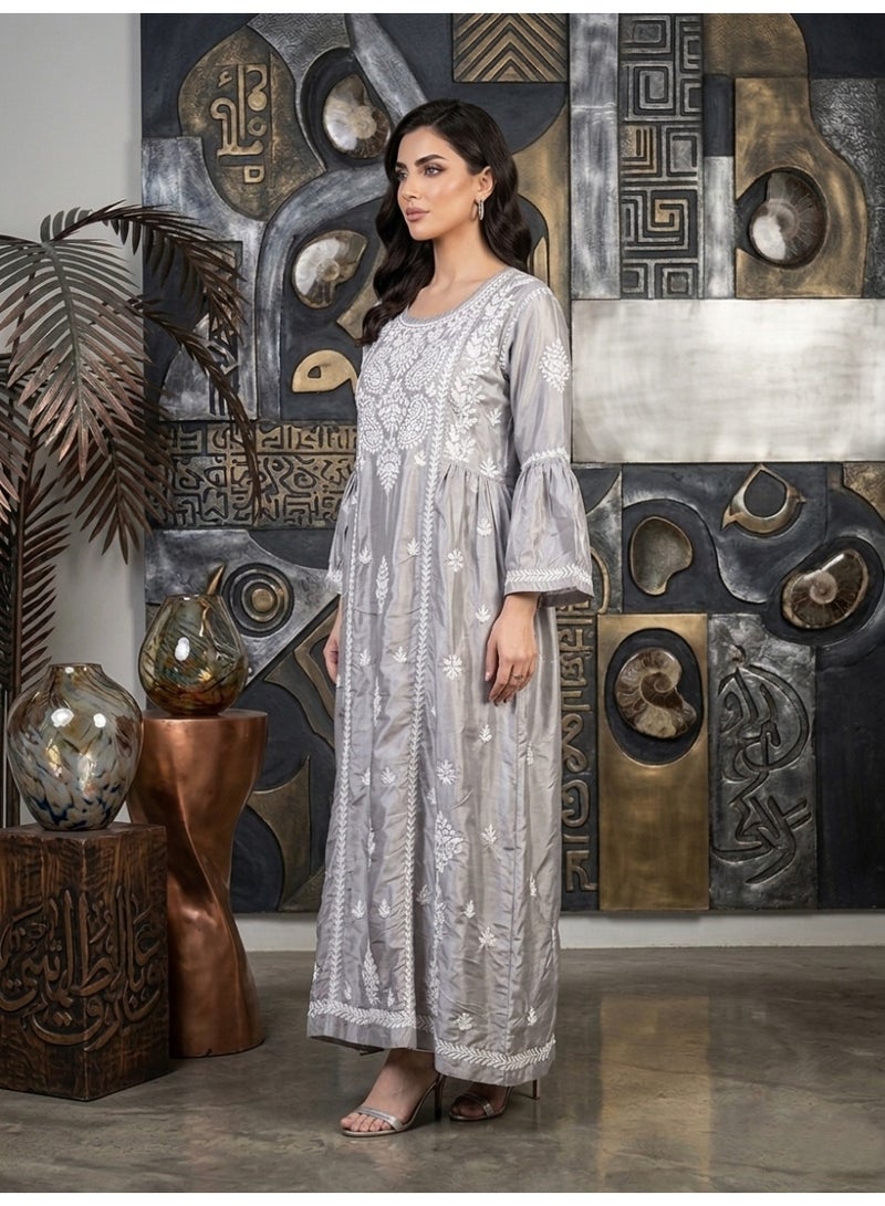 الايا جلابية شيكانكاري حرير مطرزة يدوياً-AL3886 - Image 3
