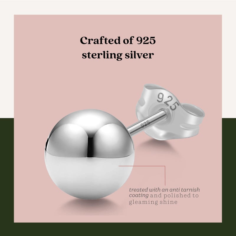 KEZEF Sterling Silver Ball Stud Earrings Hypoallergenic Earrings for Women | Available in Sterling Silver, Rose Gold, or 14K Gold Plated Silver (2mm-10mm) - Image 5