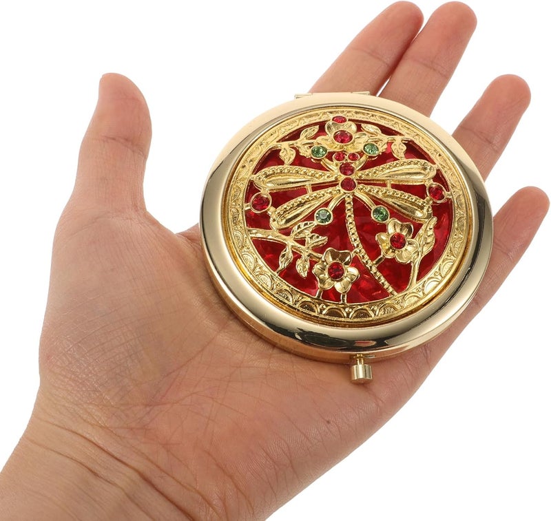 Vintage Compact Folding Double-Sided Metal Cosmetic Mirror Small Portable Travel Mirror for Women Purse Pocket Makeup with Hollow Design - Image 4