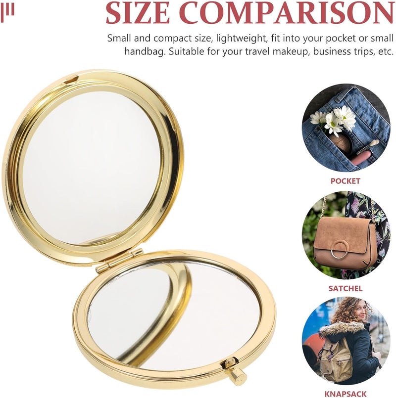 Vintage Compact Folding Double-Sided Metal Cosmetic Mirror Small Portable Travel Mirror for Women Purse Pocket Makeup with Hollow Design - Image 3