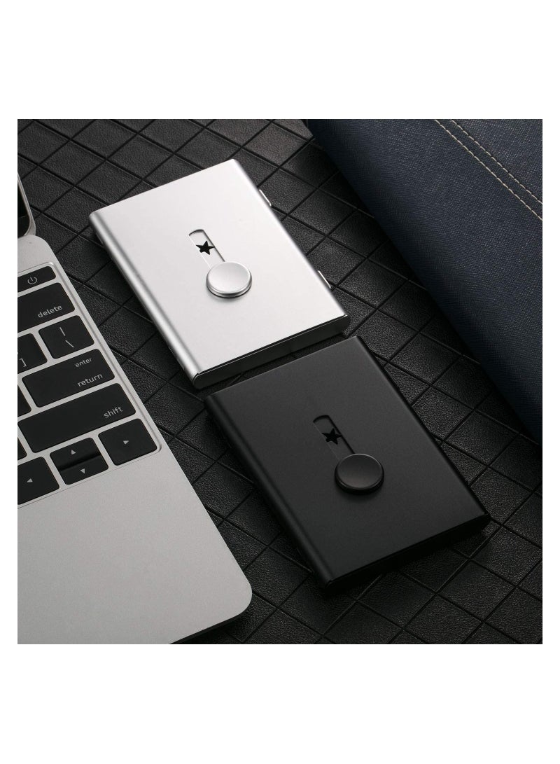 SYOSI Business Card Holder, Thumb-Drive Business Card Case, Slide Out Business Card Holders, Stainless Steel Card Holder Card Case, Excellent Design for Men and Women, 2 Pack  - Image 1