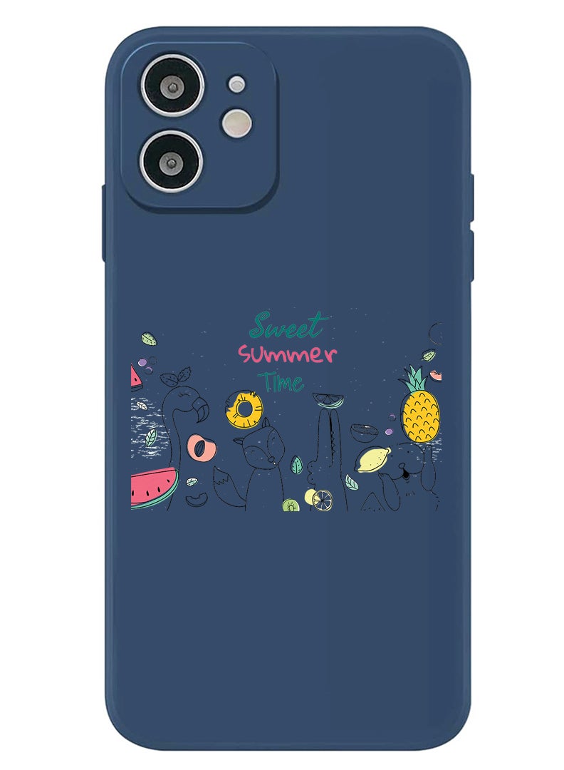 Theodor Protective Slim Fit Case Liquid Silicone Cover with Full Body Protection Anti-Scratch Shockproof Case For iPhone 12 Blue  - Sweet Summer Time  - Image 1