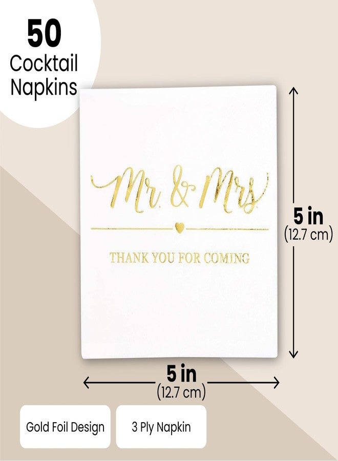 Sparkle and Bash Mr & Mrs Gold Beverage Napkins - 5 x 5 in folded (10 x 10 In unfolded), White & Gold, 100 Pack, 3-Ply - Wedding Reception & Bridal Shower - Image 4