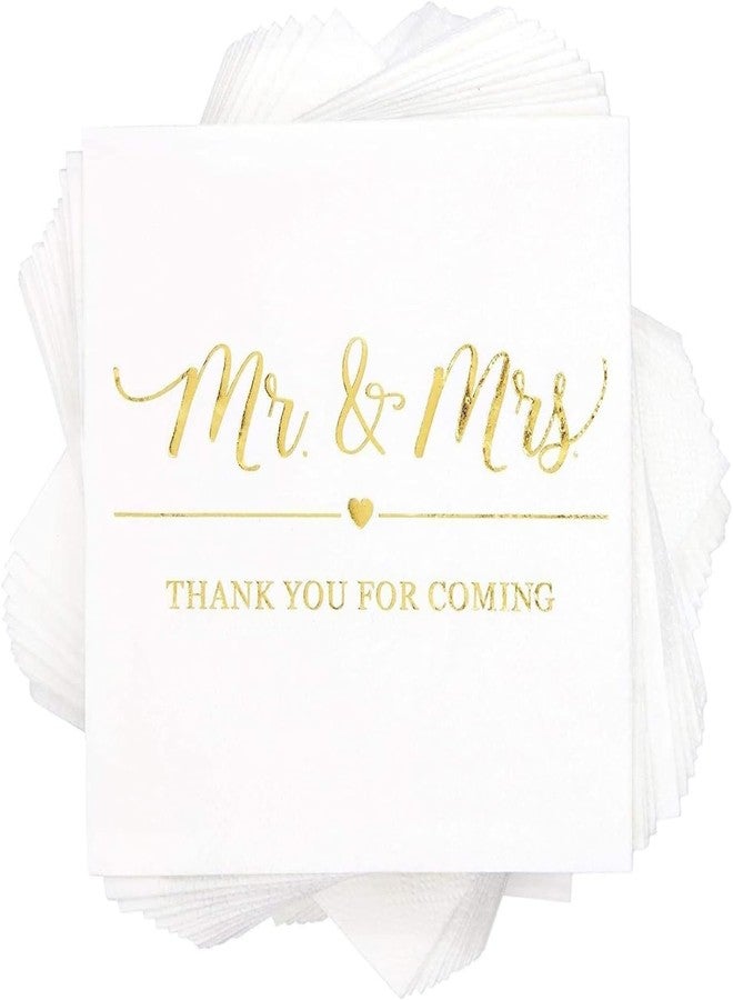 Sparkle and Bash Mr & Mrs Gold Beverage Napkins - 5 x 5 in folded (10 x 10 In unfolded), White & Gold, 100 Pack, 3-Ply - Wedding Reception & Bridal Shower - Image 3