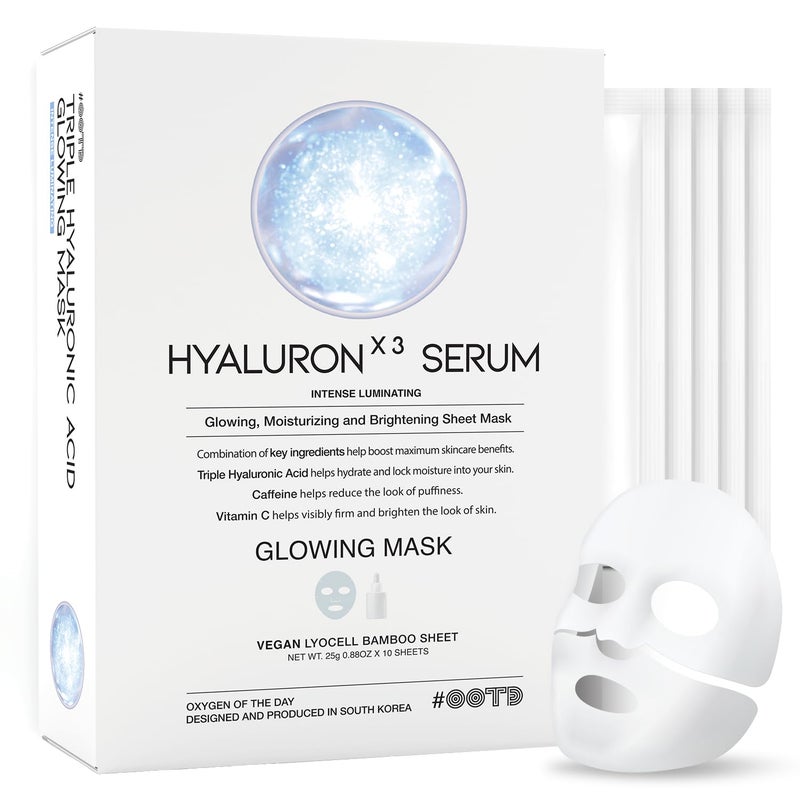 #OOTD Triple Hyaluron Hydrating Mask for Dry and Sensitive Skin, Anti Aging, Tightening and Moisturizing, Korean Vegan Beauty, Hyaluronic Acid, Caffeine, Vitamin C 10EA - Image 1