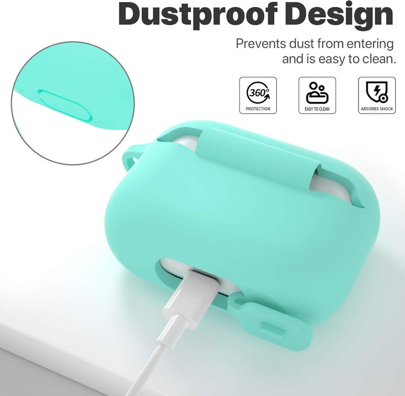 ATUAT for AirPods Pro 1st/2nd Generation Case Cover, Protective Silicone Skin Accessories with Keychain for Women Men for Apple AirPods Pro 2019/2022 Charging Case,Front LED Visible-Mint Green - Image 4