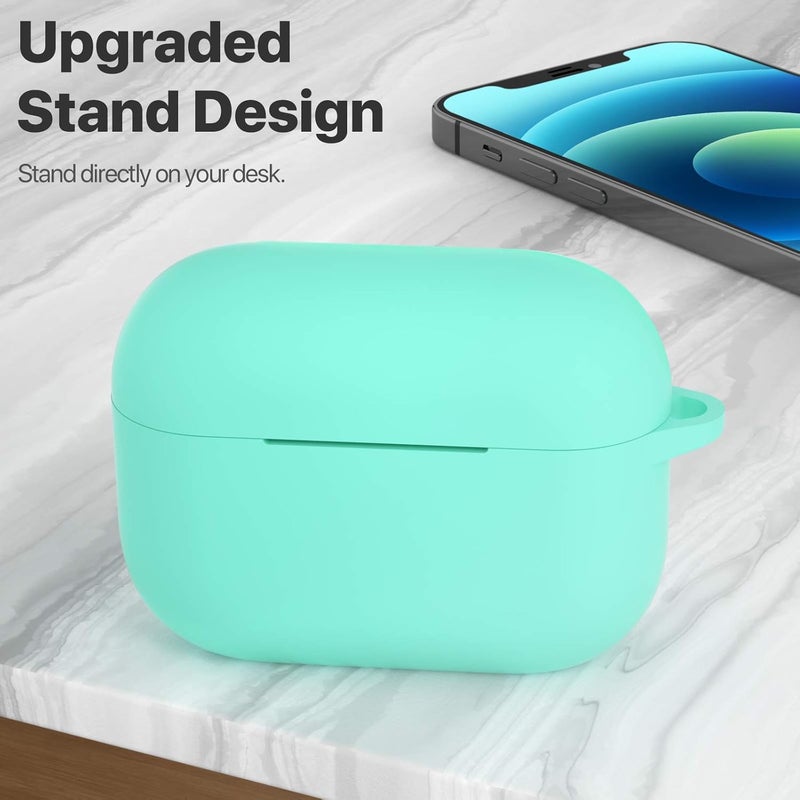 ATUAT for AirPods Pro 1st/2nd Generation Case Cover, Protective Silicone Skin Accessories with Keychain for Women Men for Apple AirPods Pro 2019/2022 Charging Case,Front LED Visible-Mint Green - Image 2