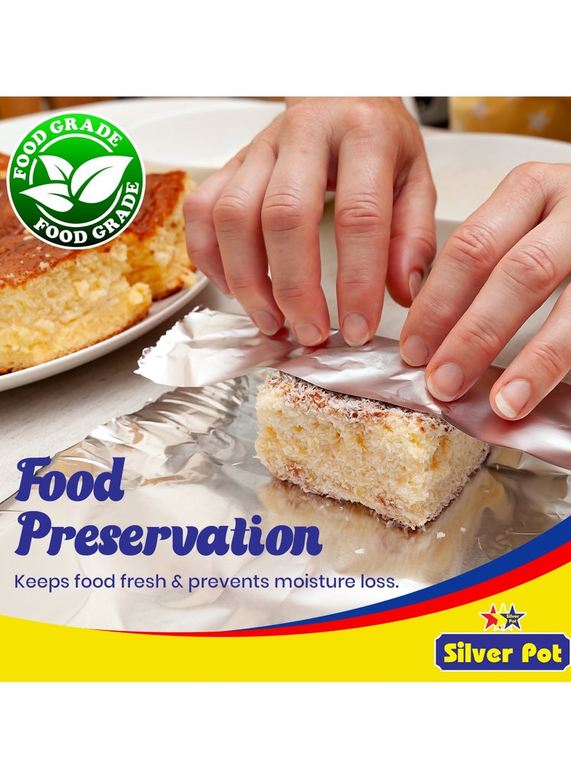 Silver Pot عبوة ترويجية من 3 لفات من ورق الألمنيوم الثقيل من سيلفربوت - 45 سم (37.5 قدم مربع لكل منها) - متين ومتعدد الاستخدامات للطهي، الخبز، التغليف، وتخزين الطعام - Image 5