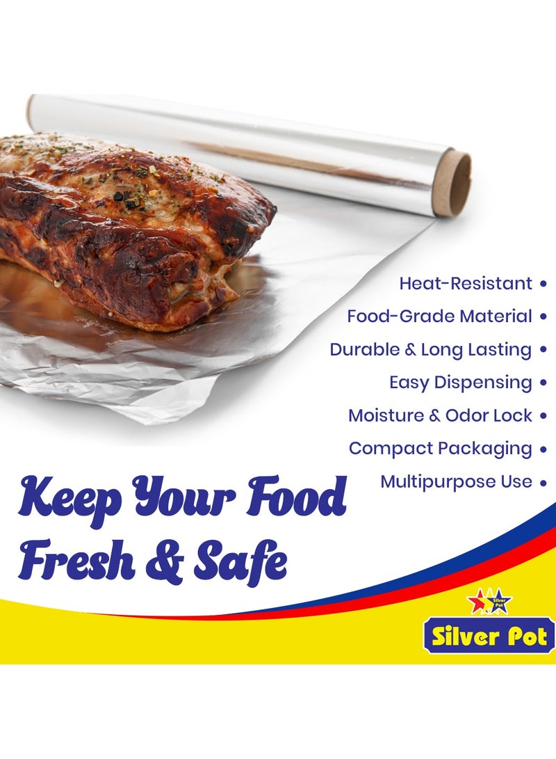 Silver Pot عبوة ترويجية من 3 لفات من ورق الألمنيوم الثقيل من سيلفربوت - 45 سم (37.5 قدم مربع لكل منها) - متين ومتعدد الاستخدامات للطهي، الخبز، التغليف، وتخزين الطعام - Image 3