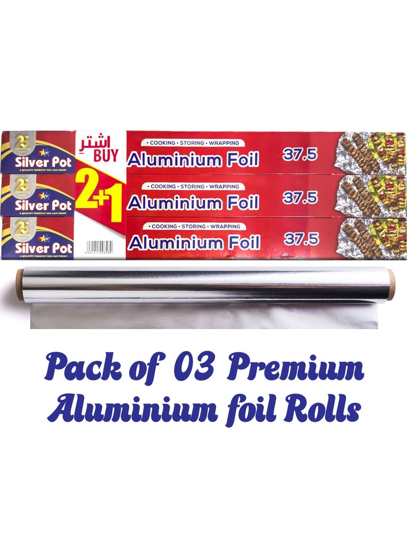 Silver Pot عبوة ترويجية من 3 لفات من ورق الألمنيوم الثقيل من سيلفربوت - 45 سم (37.5 قدم مربع لكل منها) - متين ومتعدد الاستخدامات للطهي، الخبز، التغليف، وتخزين الطعام - Image 2