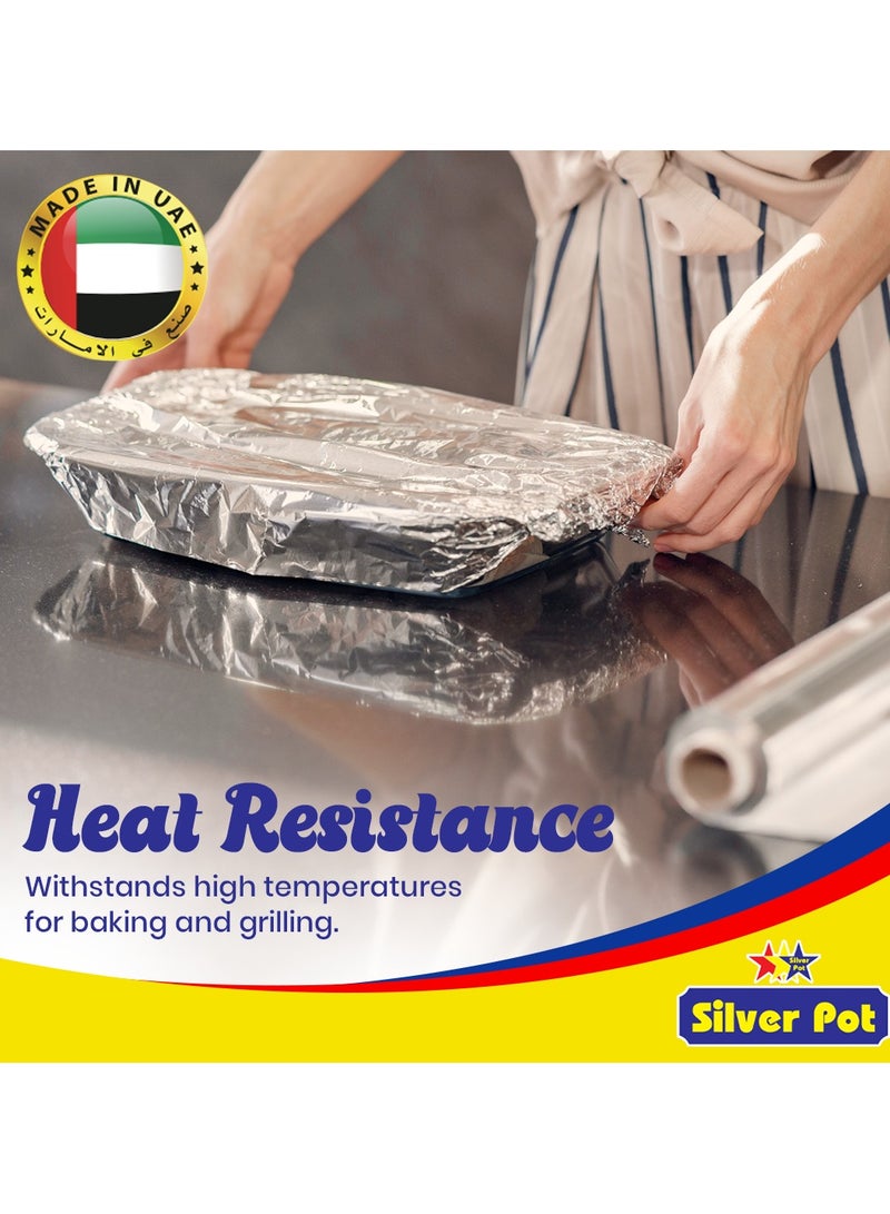 Silver Pot عبوة ترويجية من 3 لفات من ورق الألمنيوم الثقيل من سيلفربوت - 45 سم (37.5 قدم مربع لكل منها) - متين ومتعدد الاستخدامات للطهي، الخبز، التغليف، وتخزين الطعام - Image 4