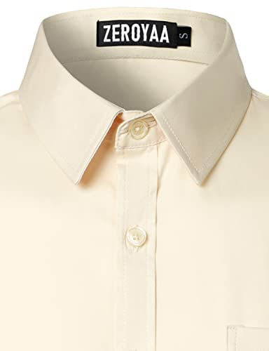 ZEROYAA Men's Urban Stylish Casual Business Slim Fit Long Sleeve Button Up Dress Shirt with Pocket ZLCL29-Beige X-Large - Image 5