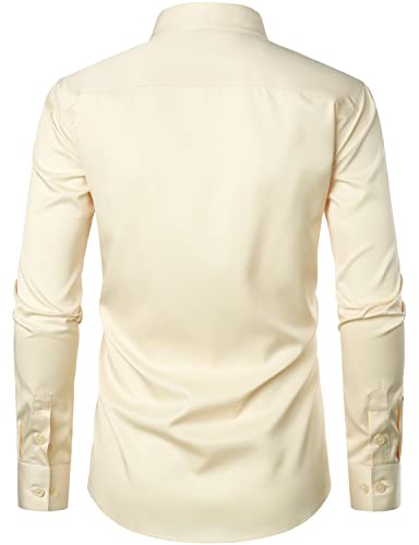 ZEROYAA Men's Urban Stylish Casual Business Slim Fit Long Sleeve Button Up Dress Shirt with Pocket ZLCL29-Beige X-Large - Image 3