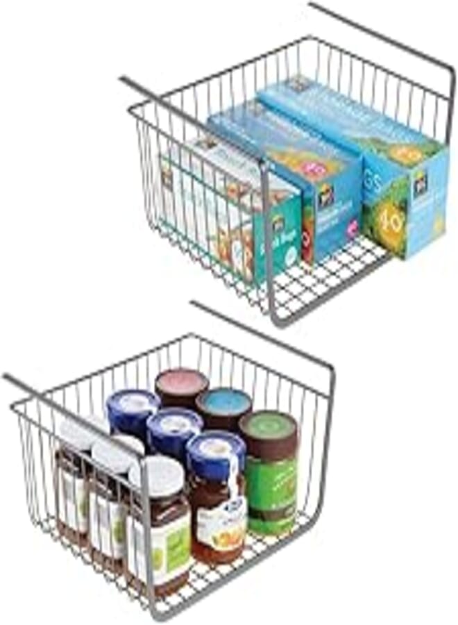mDesign Set of 2 Under Shelf Basket – Large Wire Basket Shelves for Kitchen Storage – Hanging Storage Basket Ideal for Pantries and Cupboards – Graphite