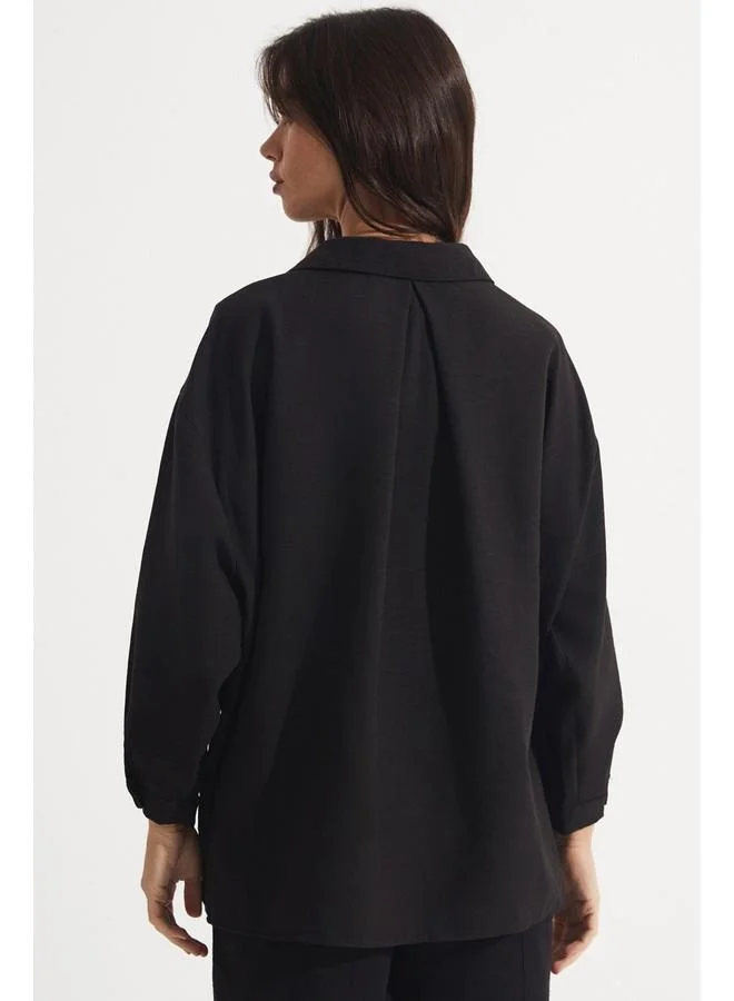 JUNE June Loose Fit Embroidery Detailed Shirt Black
