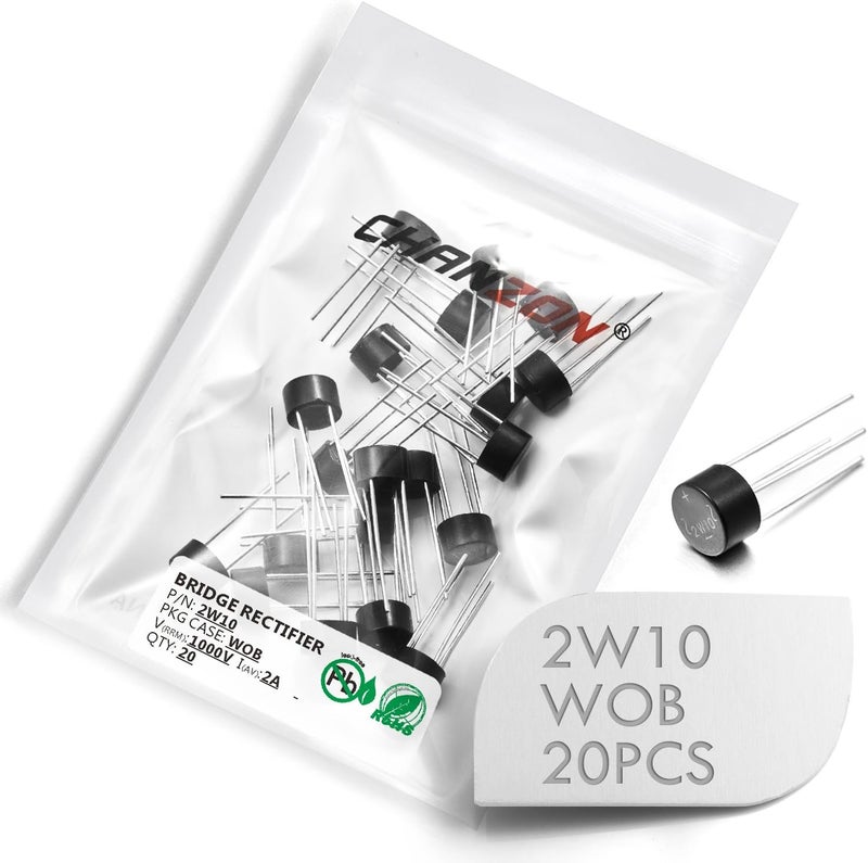 (Pack of 20 Pieces) 2W10 Bridge Rectifier Diode 2A 1000V WOB Single Phase, Full Wave 2 Amp 1000 Volt Electronic Silicon Diodes
