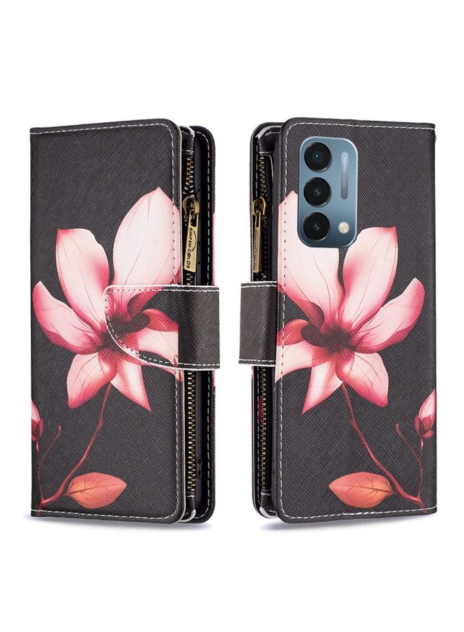 HuHa Case Cover For For OnePlus Nord N200 5G Colored Drawing Pattern Zipper Horizontal Flip Phone Leather Case(Lotus) 