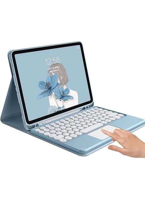 Ipad 10Th Generation 2022 Keyboard Case With Touchpad Round Key Color Keyboard Ipad 10 10.9 Inch Detachable Touch Keyboard Slim Smart Cover With Pencil Holder Blue