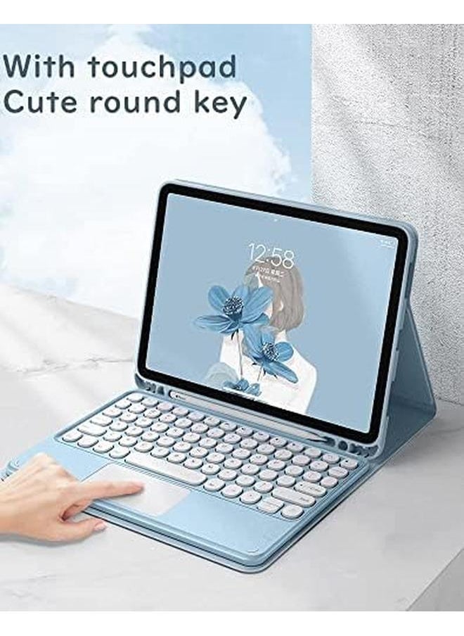 Ipad 10Th Generation 2022 Keyboard Case With Touchpad Round Key Color Keyboard Ipad 10 10.9 Inch Detachable Touch Keyboard Slim Smart Cover With Pencil Holder Blue