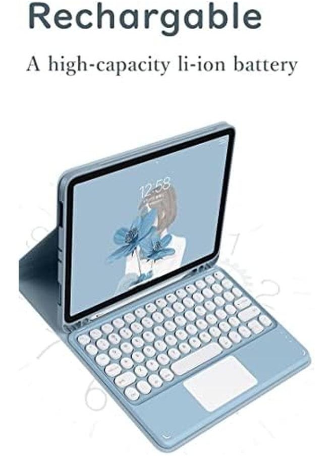 Ipad 10Th Generation 2022 Keyboard Case With Touchpad Round Key Color Keyboard Ipad 10 10.9 Inch Detachable Touch Keyboard Slim Smart Cover With Pencil Holder Blue