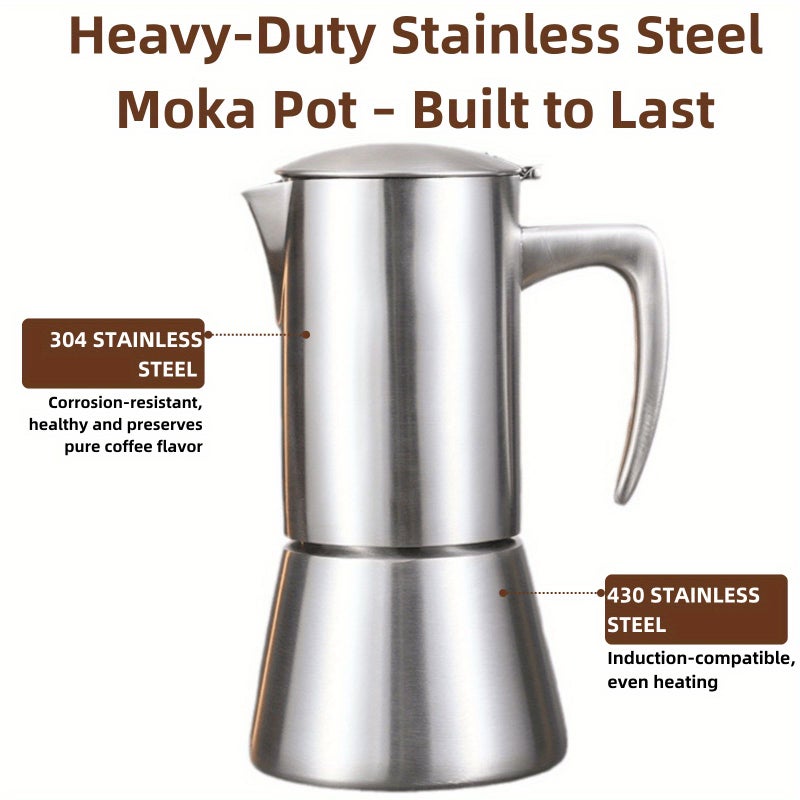 Stainless Steel Stovetop Espresso Maker 4 Cups Induction Moka Pot Coffee Machine - Image 2