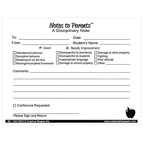 SHAPES ETC. 4.25” x 5.5” Disciplinary - Notes to Parents, 50 Two-Part Carbon-Less Forms, Notes Home, Student Progress Reports, Teacher-Parent Communication, Learning Aid, Made in USA - Image 2