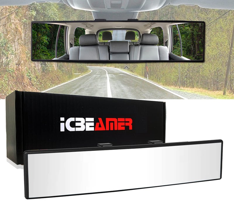 ICBEAMER 10.6" 270mm Easy Clip on Universal Fit Wide Angle Panoramic Auto Interior Rearview Mirror Flat Clear Surface