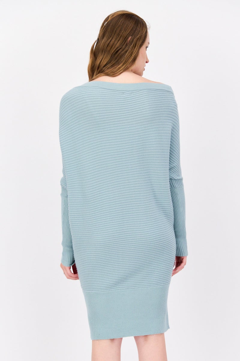 RIVER ISLAND Women Boat Neck Ribbed Sweater, Sage Green - Image 3