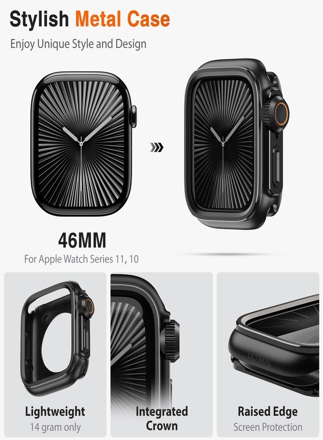 ULTIMAL Metal Case Compatible with Apple Watch Series 11/10 46mm with Back Cover, Military Grade Shockproof Protective Case, Rugged Cover for iWatch 46mm (Black) - Image 3