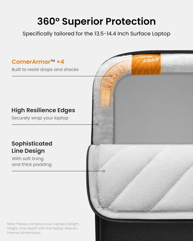 tomtoc 360Â° Protective Laptop Sleeve for 13.5-14.4 Inch Surface Laptop Studio/6/5/4/3, Surface Book, Water-Resistant Laptop Case for Acer Aspire/Swift 14, ASUS Vivobook/Zenbook 14, Jumper EZbook X3 - Image 4