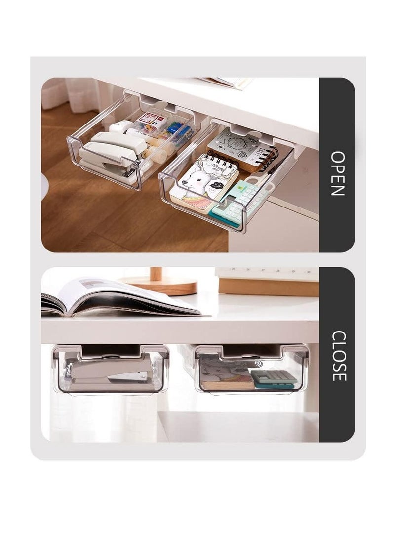 Generic 2PCS Self Adhesive Under Desk Drawers, Hidden Invisible Drawer for Student Study Table, Desk Pencil Storage Box Case, Attachable Pen Holder, No Drill Drawer Organizer for Office School (L)  - Image 5
