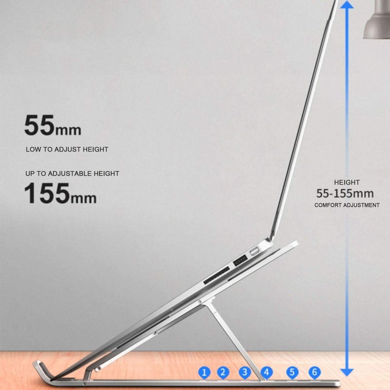 Adjustable Laptop Stand, Portable Aluminum Laptop Holder Adjustable Height Laptop Stand for Desk, Notebook Stand for MacBook Pro/Air, HP, Lenovo, Sony, Dell, 10-15.6” Laptops, Tablet - Image 2